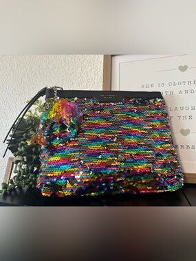 NWOT Victoria's Secret Multicolor Sequin Cosmetic Bag and Matching Dolphin Charm